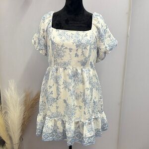 Floral Blue and White Mini Dress